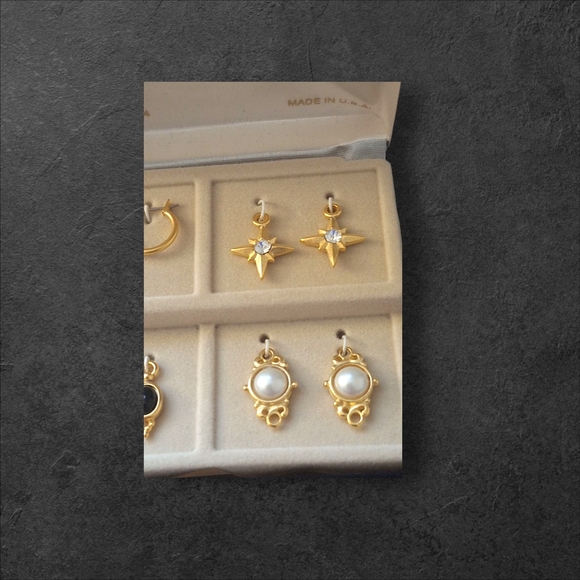 Elegant Vintage Gold Pearl and Black Hoop Earring Set NWT - Picture 4 of 7